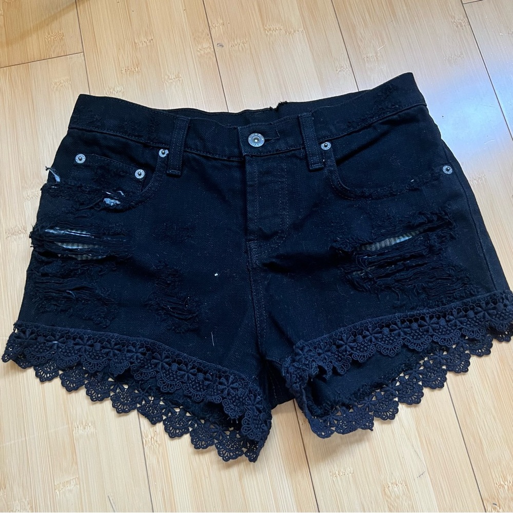 LF Denim Black Lace Trim Jean Shorts 25